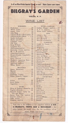 Item #10714 Bilgray's Garden Wine List