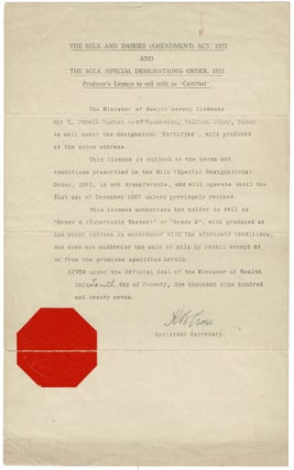 Item #8372 Certified Milk Producer Licence 10/1/27