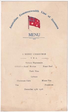 Item #9660 Menu: A Merry Christmas Tea. Australian Commonwealth Line of Steamers.