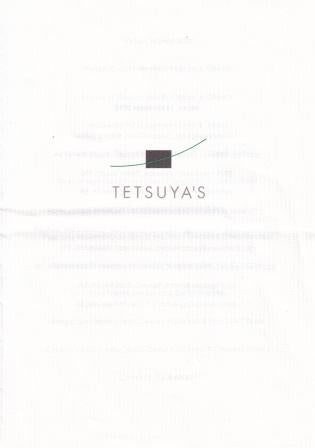 Item #9778 [Menu] Tetsuya's. Tetsuya's.