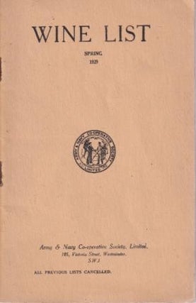 Item #9922 Army & Navy Co-op Wine List Spring 1929